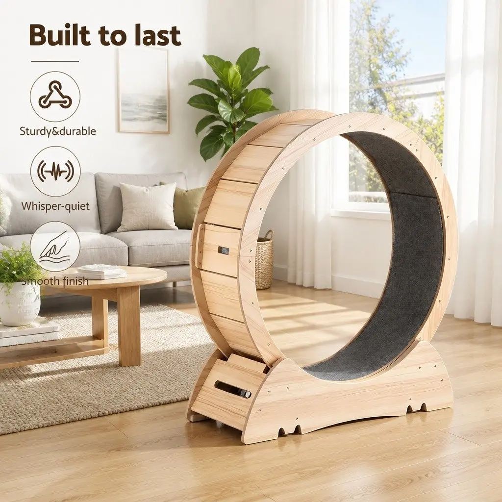 Wooden Cat Exercise Wheel 91cm Large Indoor Treadmill Pet Activity Equipment