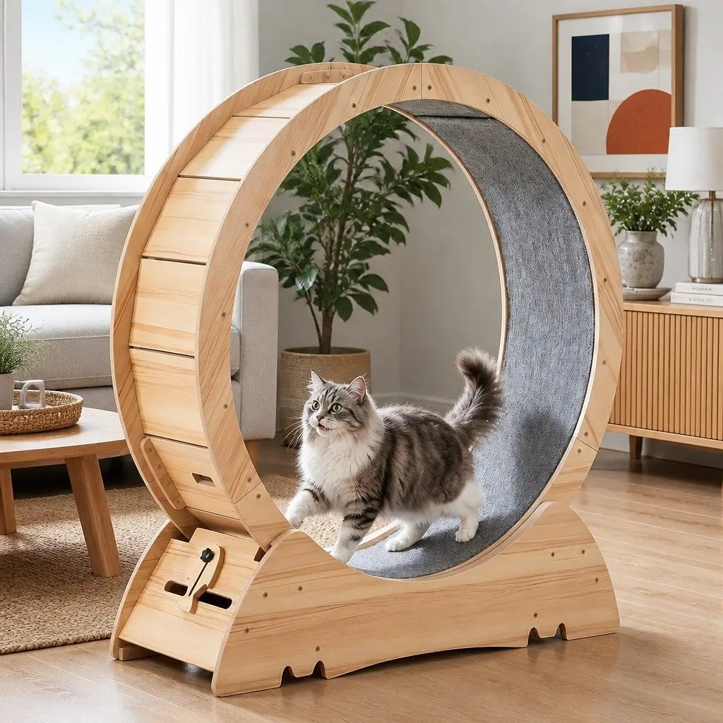 Wooden Cat Exercise Wheel 91cm Large Indoor Treadmill Pet Activity Equipment