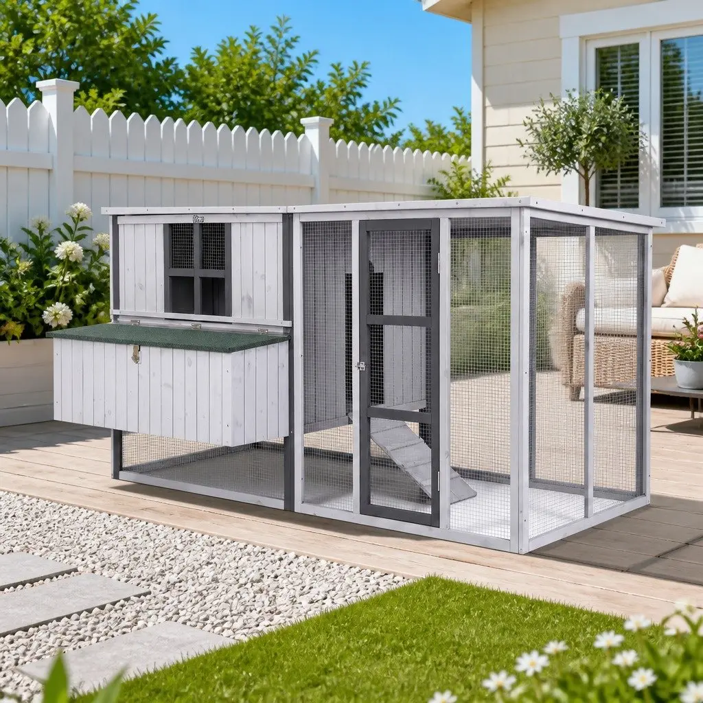 Chicken Coop Wooden 219cm Outdoor Enclosure Grey