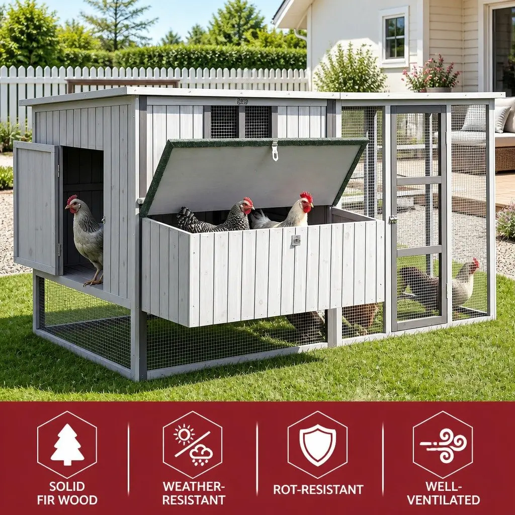 Chicken Coop Wooden 219cm Outdoor Enclosure Grey