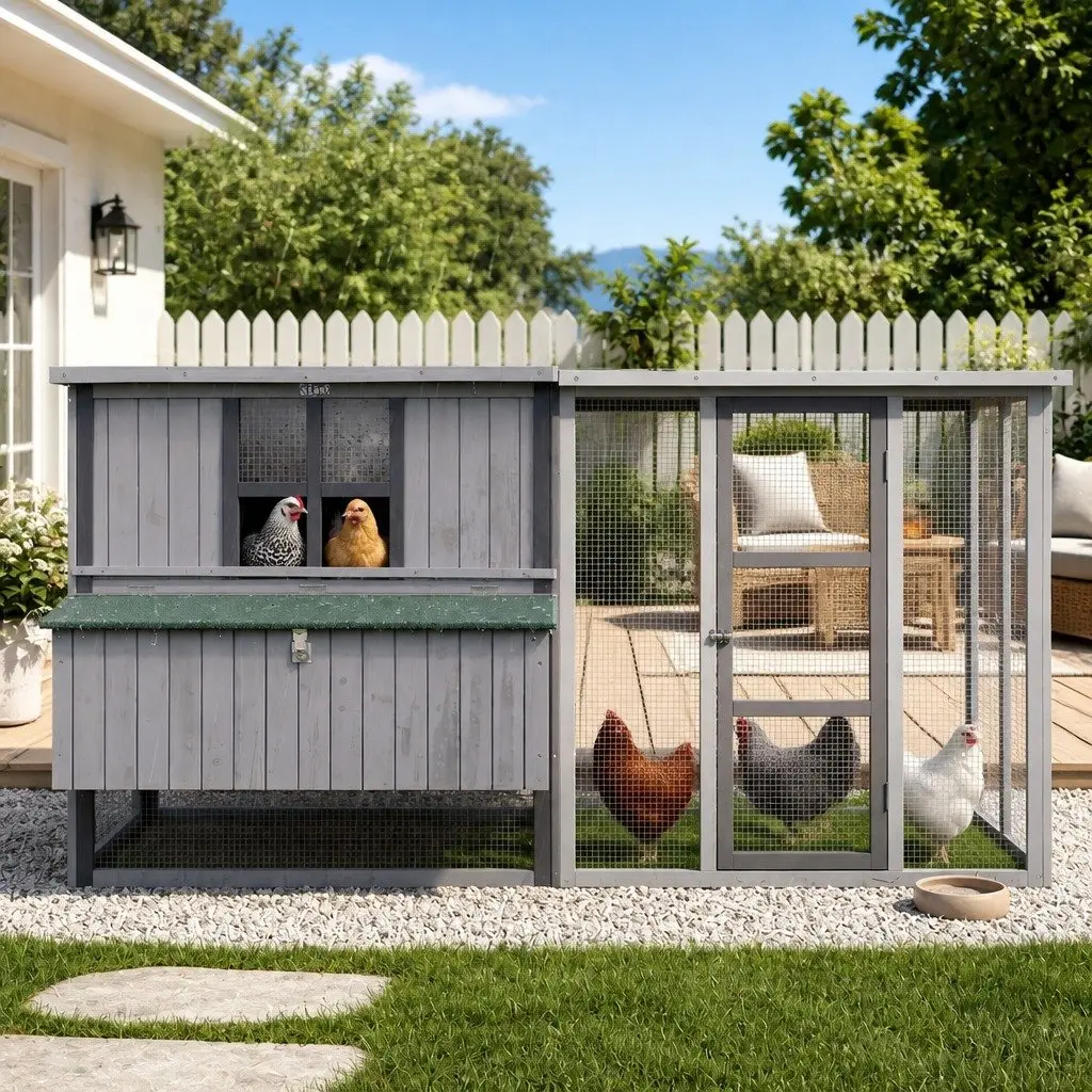 Chicken Coop Wooden 219cm Outdoor Enclosure Grey