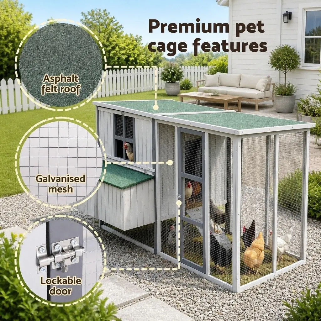 Chicken Coop Wooden 219cm Outdoor Enclosure Grey