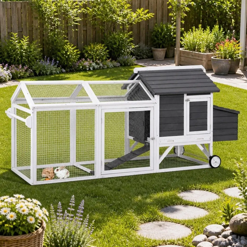 Wooden Chicken Coop Rabbit Hutch Extra Large Outdoor Run Bunny Cage House