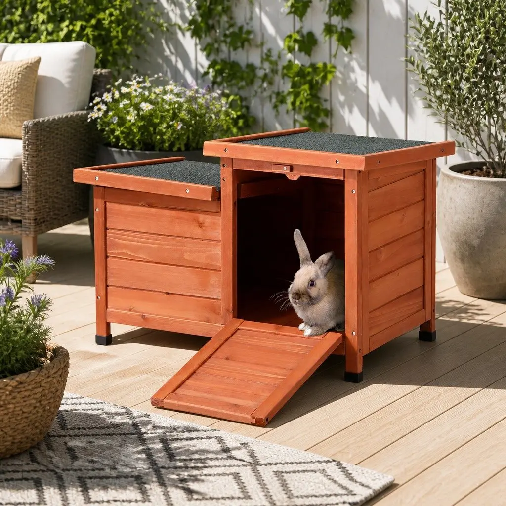 Outdoor Cat House Wooden Shelter 70cm Brown Green