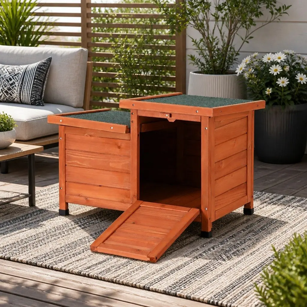 Outdoor Cat House Wooden Shelter 70cm Brown Green