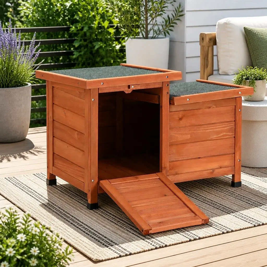 Outdoor Cat House Wooden Shelter 70cm Brown Green