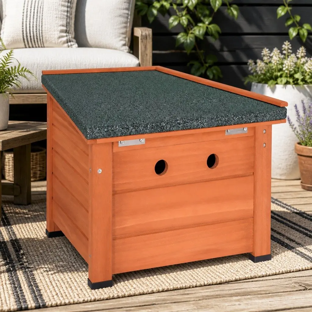 Outdoor Cat House Wooden Shelter 70cm Brown Green