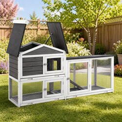 Chicken Coop Rabbit Hutch Wooden Run Cage House Extra Large with Ramp Door
