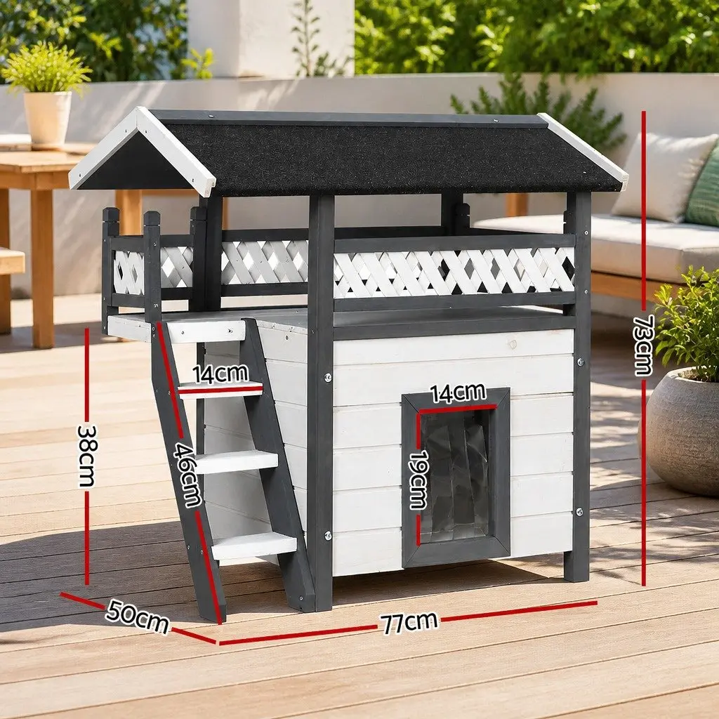Wooden Pet Hutch Double Tier Rabbit Shelter 77cm Grey White
