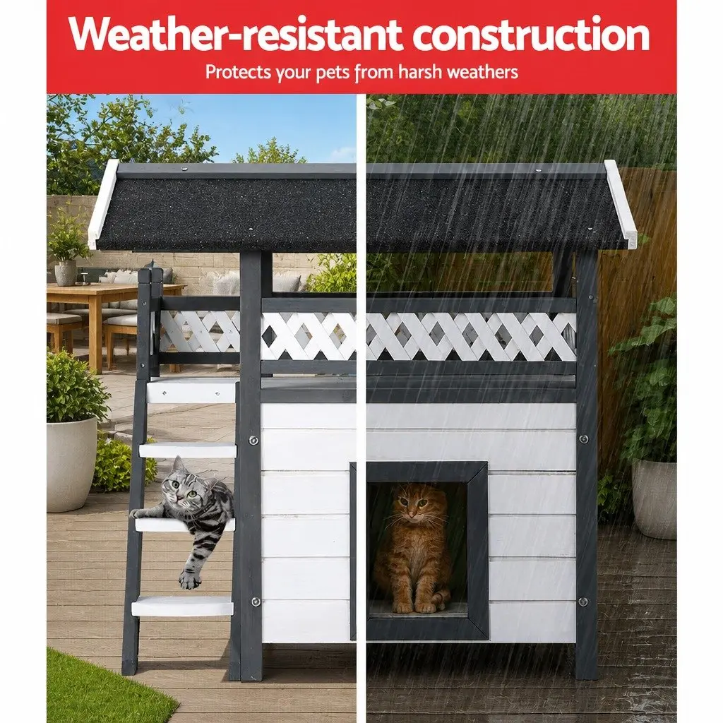 Wooden Pet Hutch Double Tier Rabbit Shelter 77cm Grey White