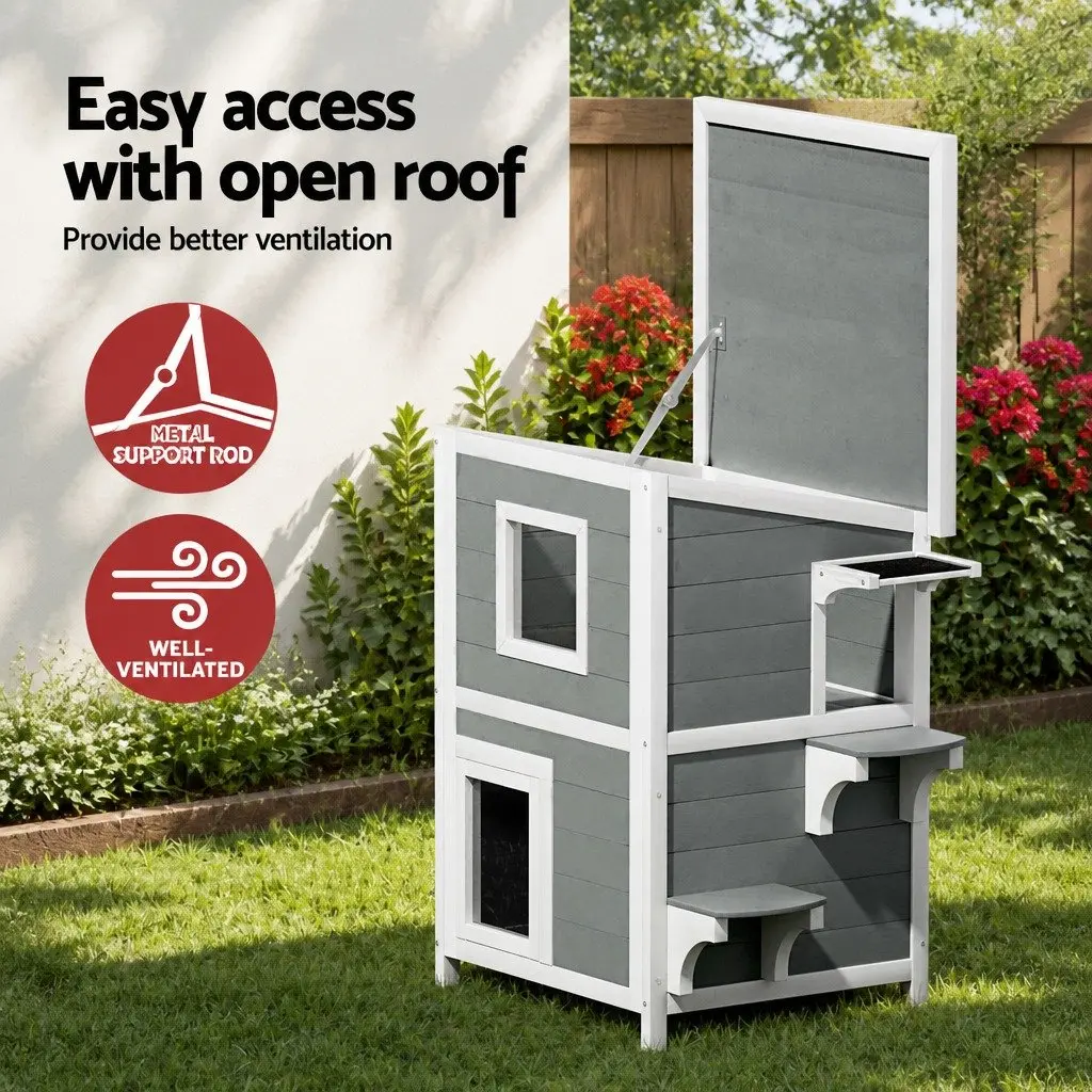 Wooden Pet Hutch Outdoor Cat Rabbit House Shelter Condo Small Animal Cage