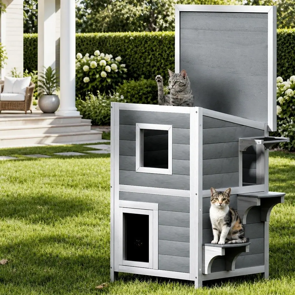 Wooden Pet Hutch Outdoor Cat Rabbit House Shelter Condo Small Animal Cage