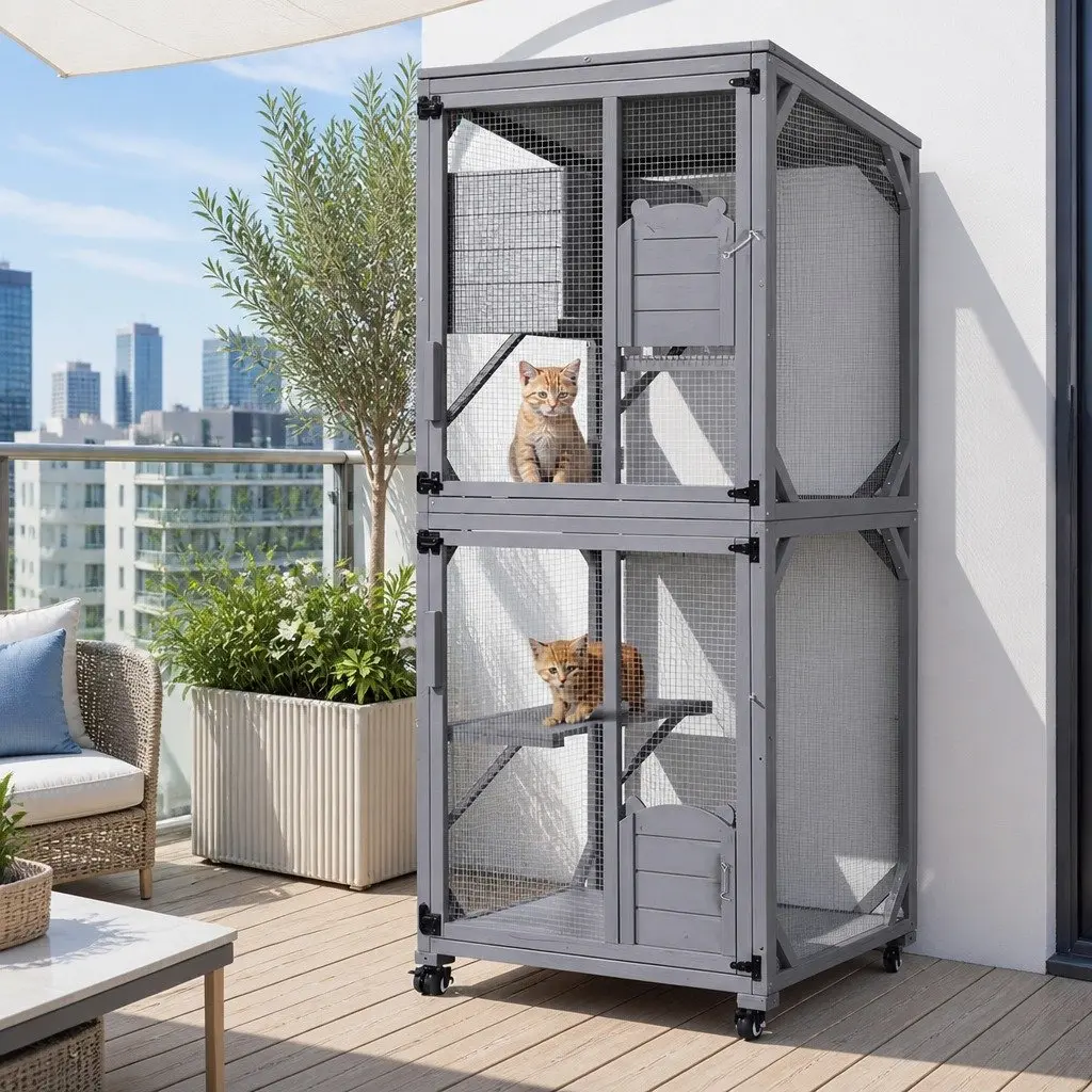 Cat House Wooden 180cm Multi-Tier Grey Pet Hutch Rabbit Enclosure Small Dog Condo