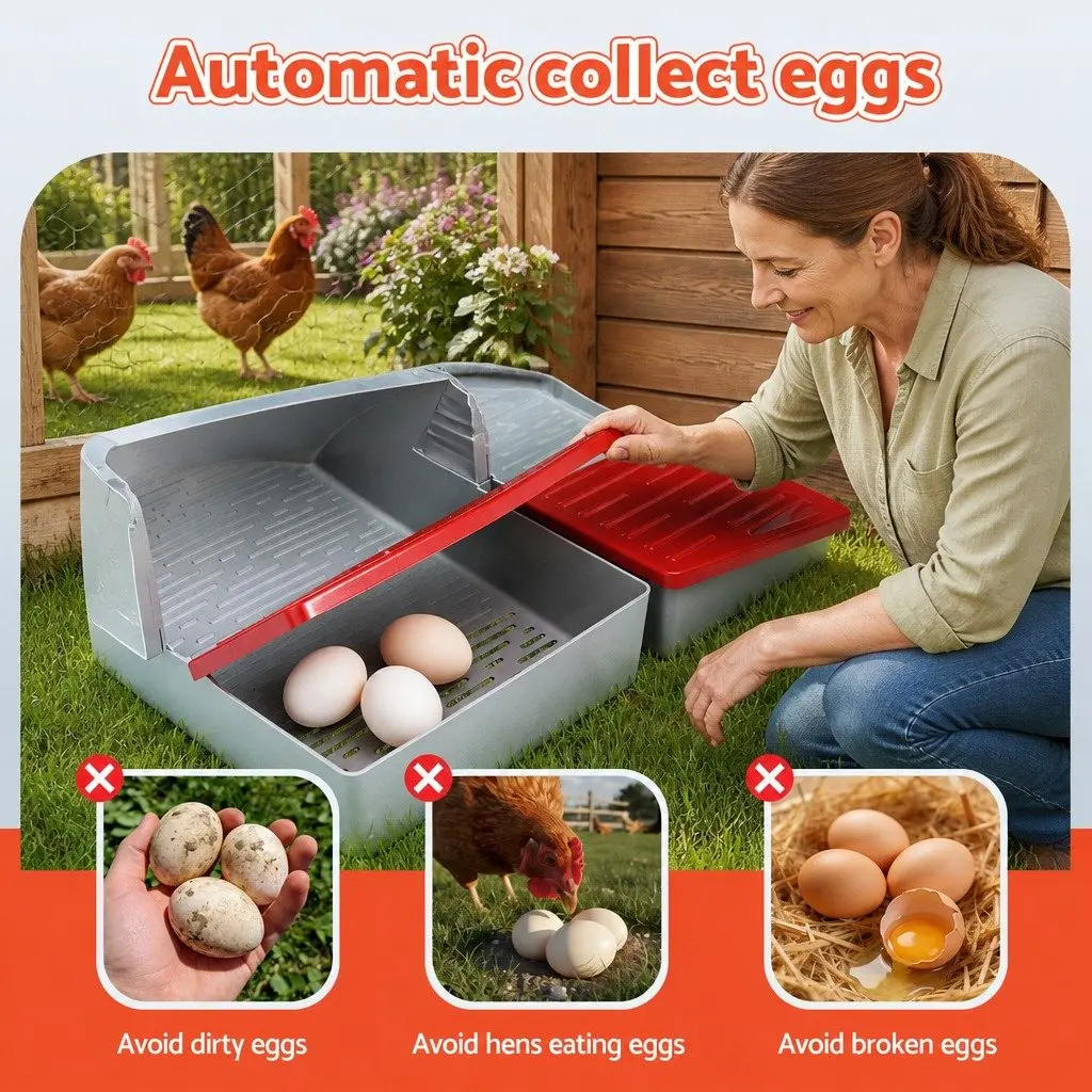 3 Hole Chicken Nesting Box Plastic Roll Away Egg Collection Red