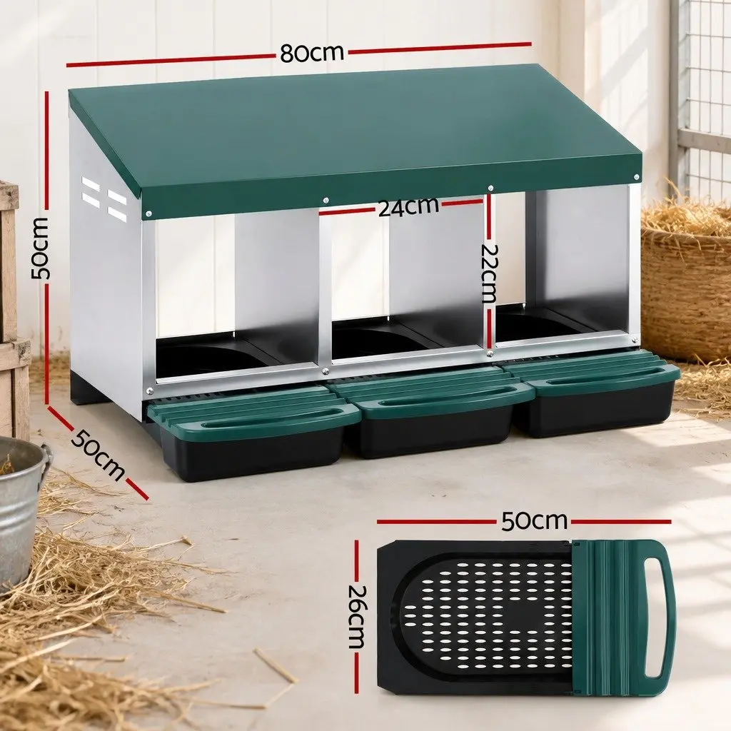 Chicken Nesting Box Galvanized Metal 3 Hole Wall Mounted Green