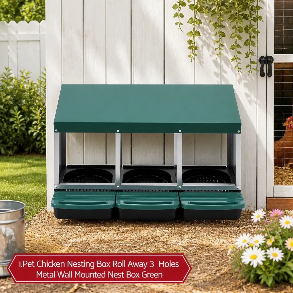 Chicken Nesting Box Galvanized Metal 3 Hole Wall Mounted Green