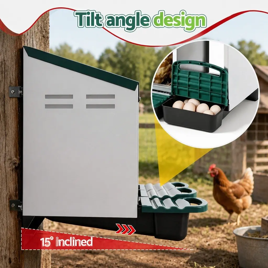 Chicken Nesting Box Galvanized Metal 3 Hole Wall Mounted Green