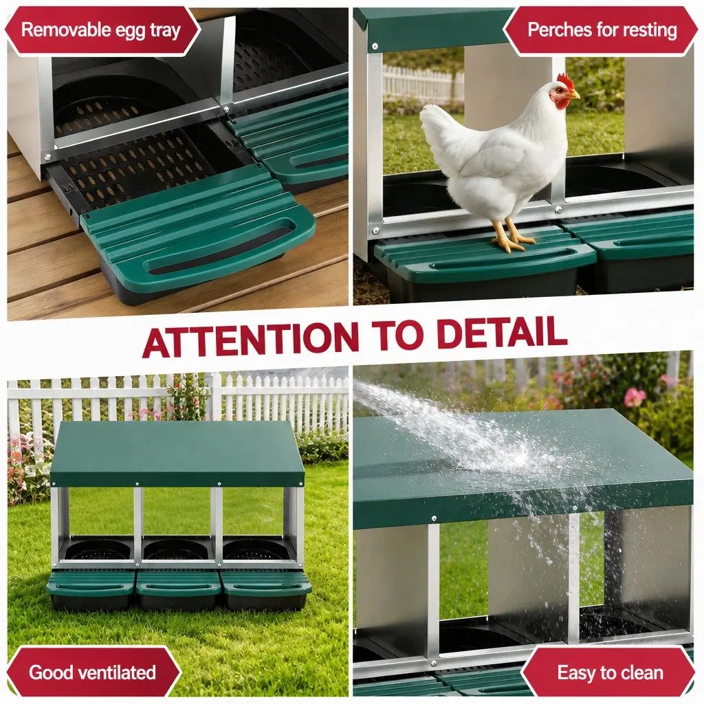 Chicken Nesting Box Galvanized Metal 3 Hole Wall Mounted Green