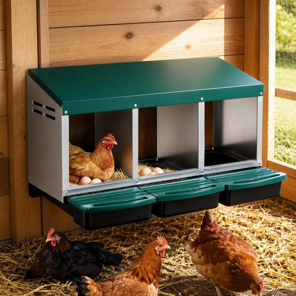 Chicken Nesting Box Galvanized Metal 3 Hole Wall Mounted Green