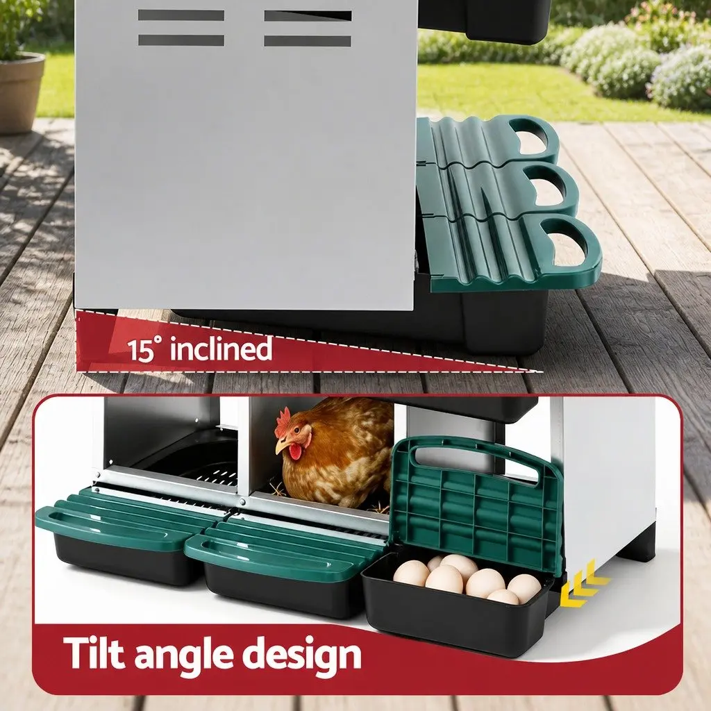 Chicken Nesting Box Wall Mounted Green 6 Hole Roll Away Automatic Egg Collection Galvanized Sheet Metal Construction 80cm x 50cm x 78cm