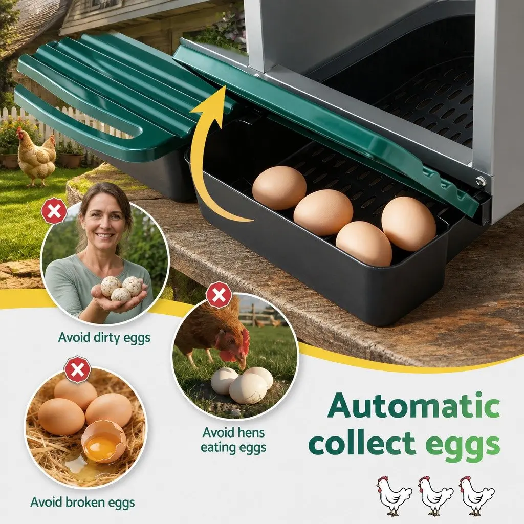 Chicken Nesting Box Wall Mounted Green 6 Hole Roll Away Automatic Egg Collection Galvanized Sheet Metal Construction 80cm x 50cm x 78cm