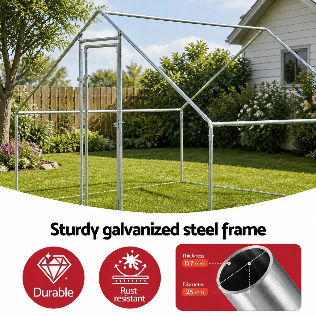 Large Outdoor Pet Enclosure Walk-in Chicken Coop Rabbit Hutch Run Galvanised Steel 3x2x2m Silver