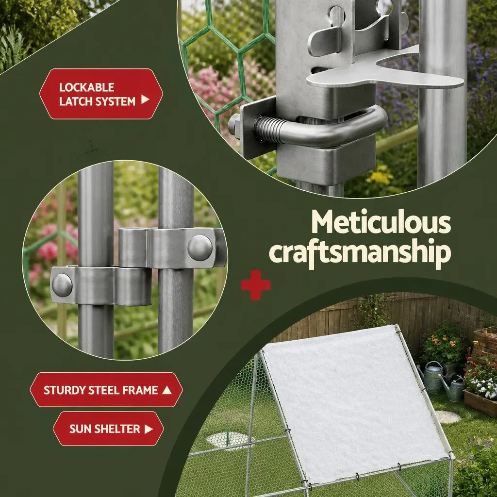 Chicken Coop Cage 3m x 6m x 2m Walk-in Galvanised Steel Frame Poultry Enclosure