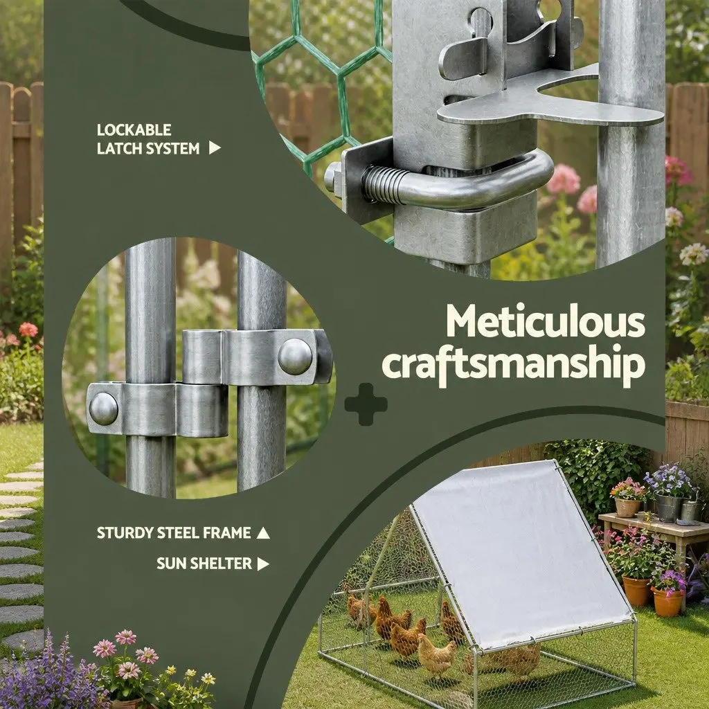 Chicken Coop Cage 3m x 6m x 2m Walk-in Galvanised Steel Frame Poultry Enclosure