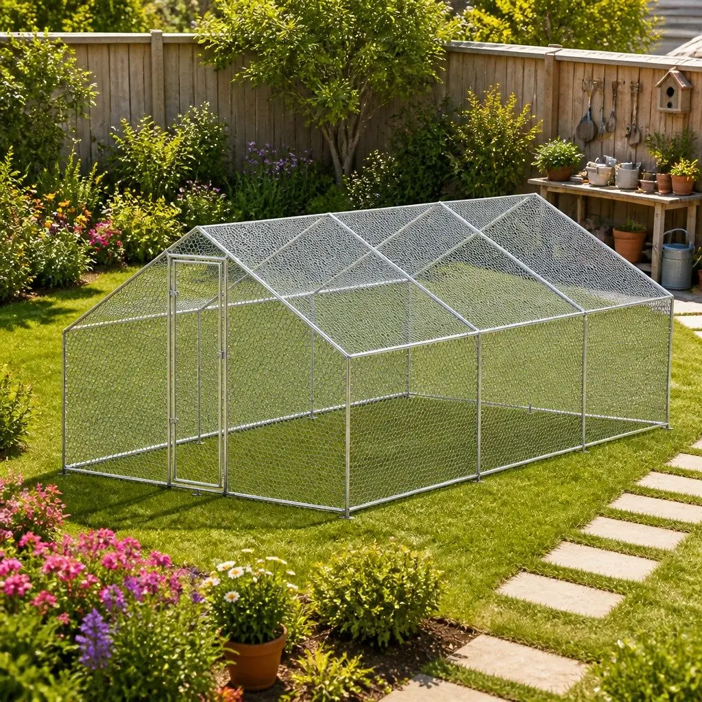 Chicken Coop Cage 3m x 6m x 2m Walk-in Galvanised Steel Frame Poultry Enclosure