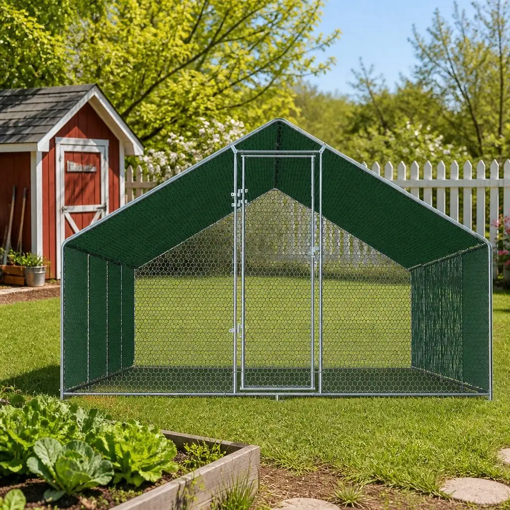 Chicken Coop Galvanised Steel 3x8x2m Silver Poultry Pet Housing Run