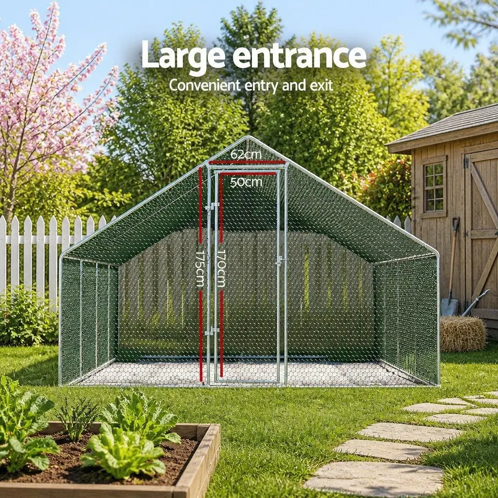Chicken Coop Galvanised Steel 3x8x2m Silver Poultry Pet Housing Run