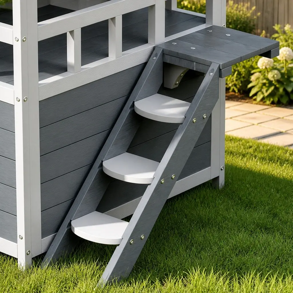 Wooden Cat House Small Animal Shelter Outdoor Indoor Fir Wood Grey or White