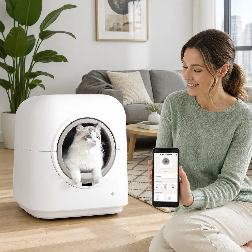 Automatic Cat Litter Box Self-Cleaning Plastic Large White