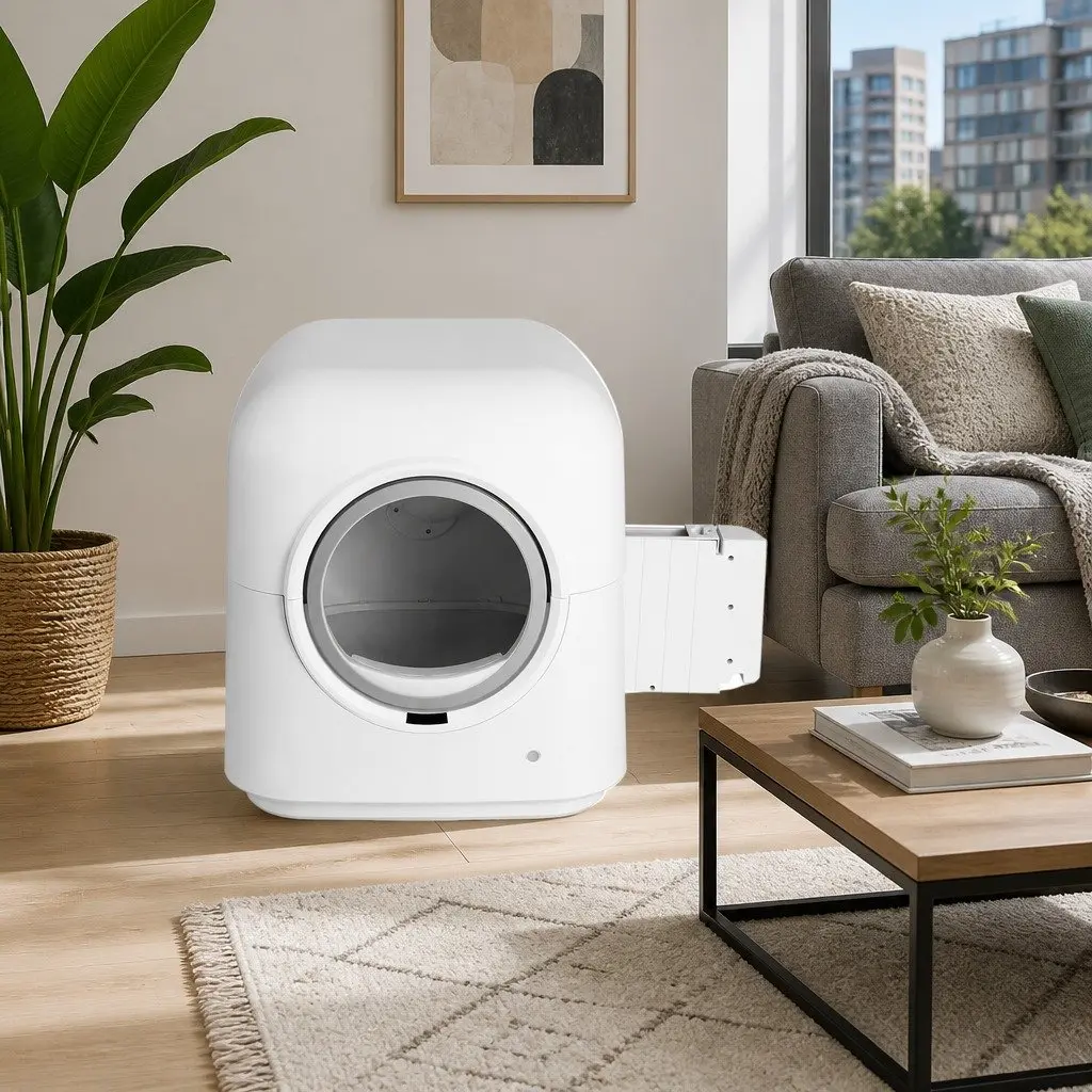 Automatic Cat Litter Box Self-Cleaning Plastic Large White