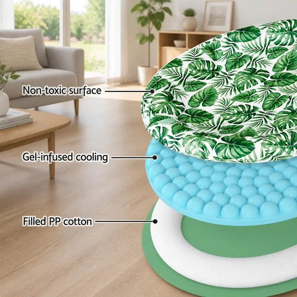 Pet Cooling Mat Gel Round Bed Cushion 50cm Green Non-Toxic PVC