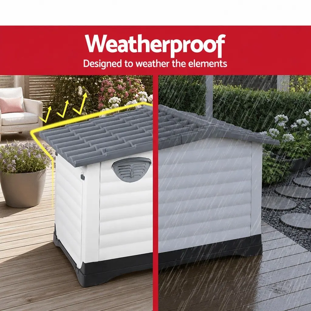 Extra Large Dog Kennel Outdoor Grey Plastic Pet Shelter House Cabin XL