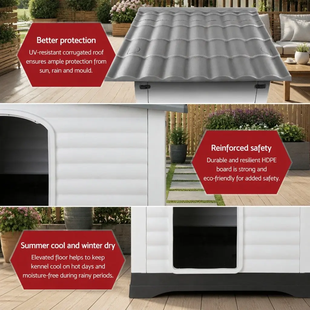 Extra Large Dog Kennel Outdoor Grey Plastic Pet Shelter House Cabin XL