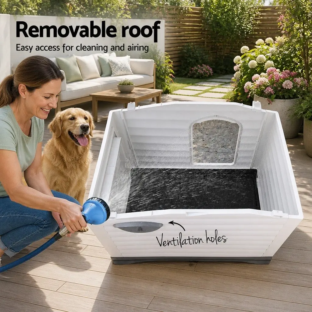 Extra Large Dog Kennel Outdoor Grey Plastic Pet Shelter House Cabin XL