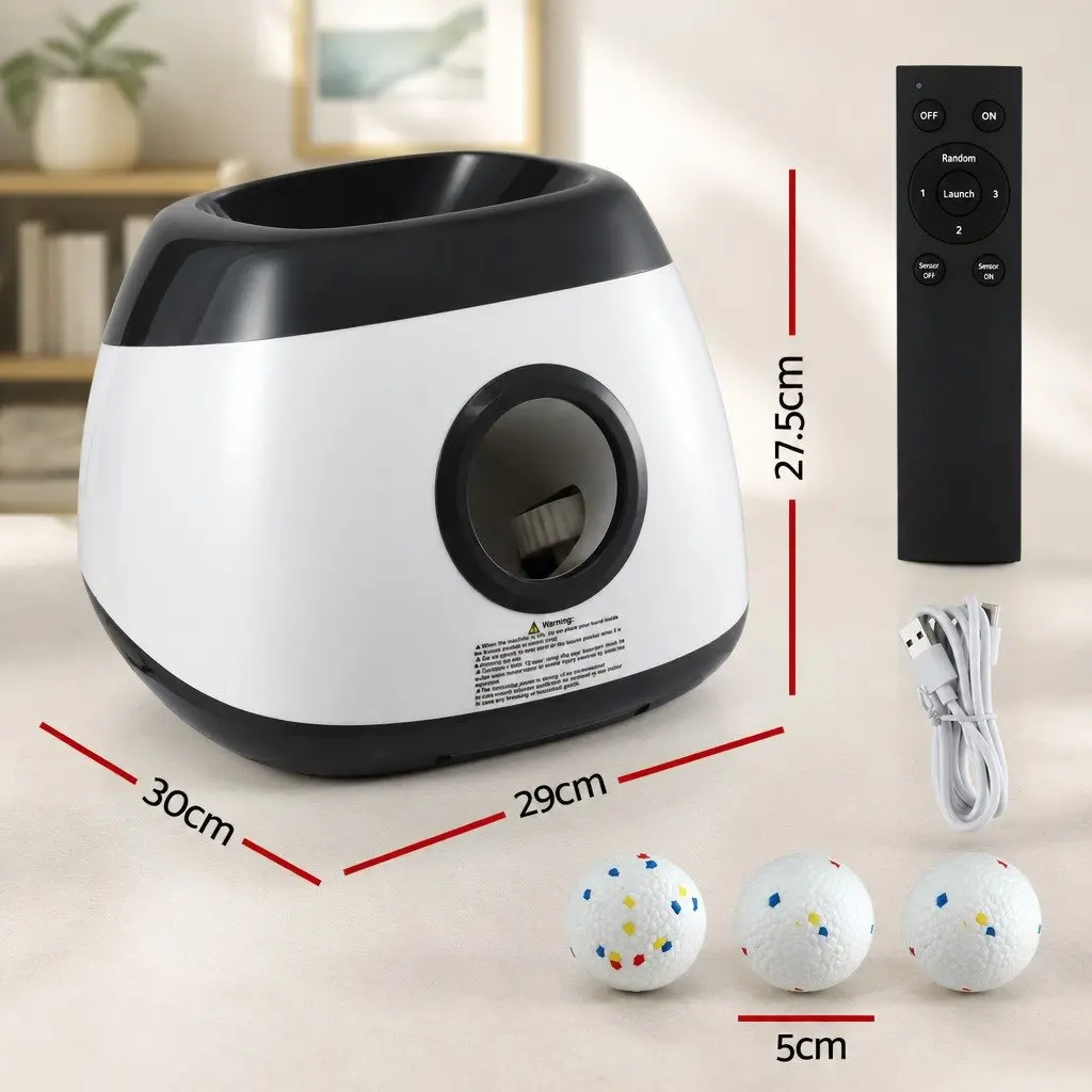 Dog Ball Launcher Automatic Interactive Toy ETPU Balls 6 Piece 14m 18m 22m White Grey