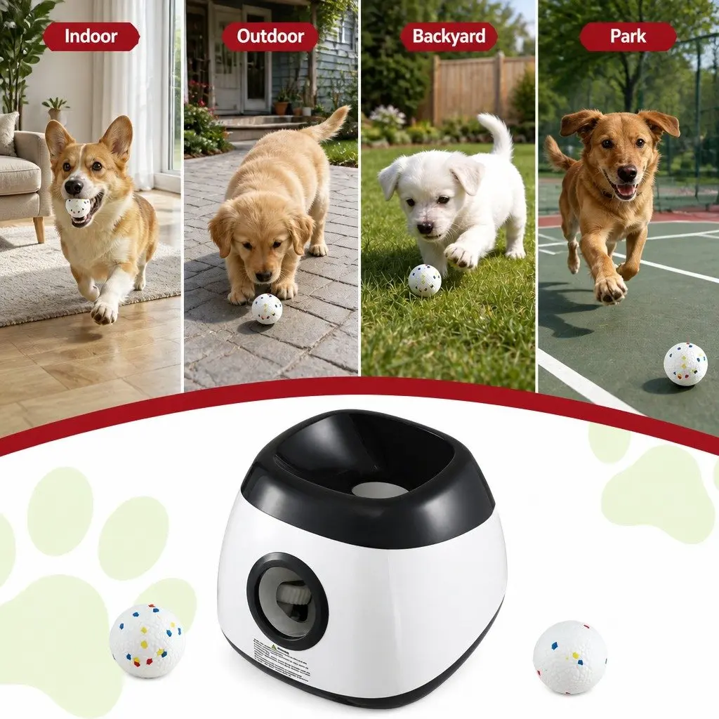 Dog Ball Launcher Automatic Interactive Toy ETPU Balls 6 Piece 14m 18m 22m White Grey