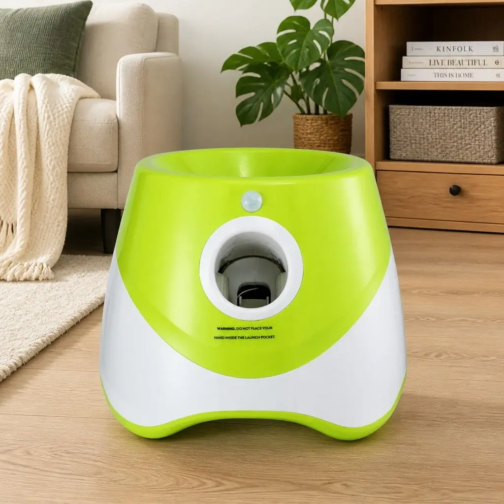 Dog Ball Launcher Automatic Interactive Toy ABS Plastic Foam 26 x 24 x 22 cm White Green
