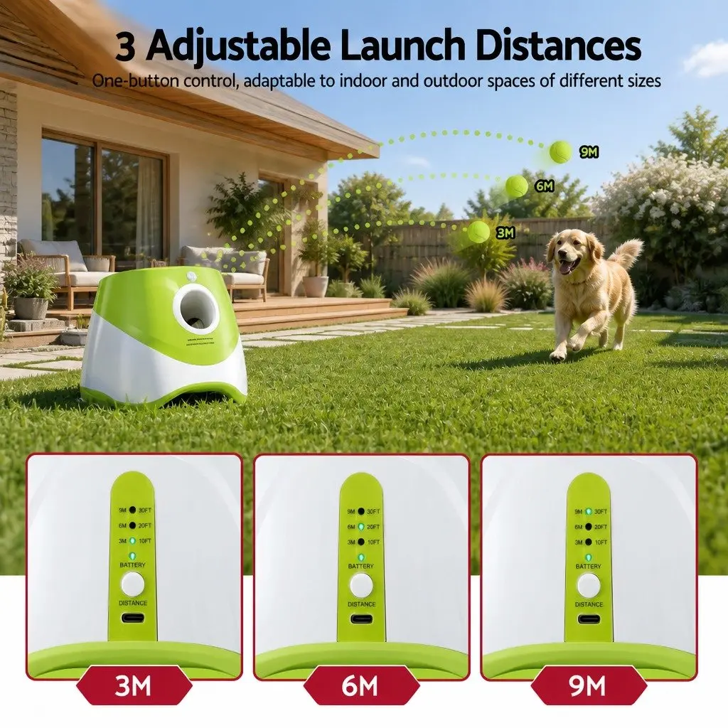 Dog Ball Launcher Automatic Interactive Toy ABS Plastic Foam 26 x 24 x 22 cm White Green