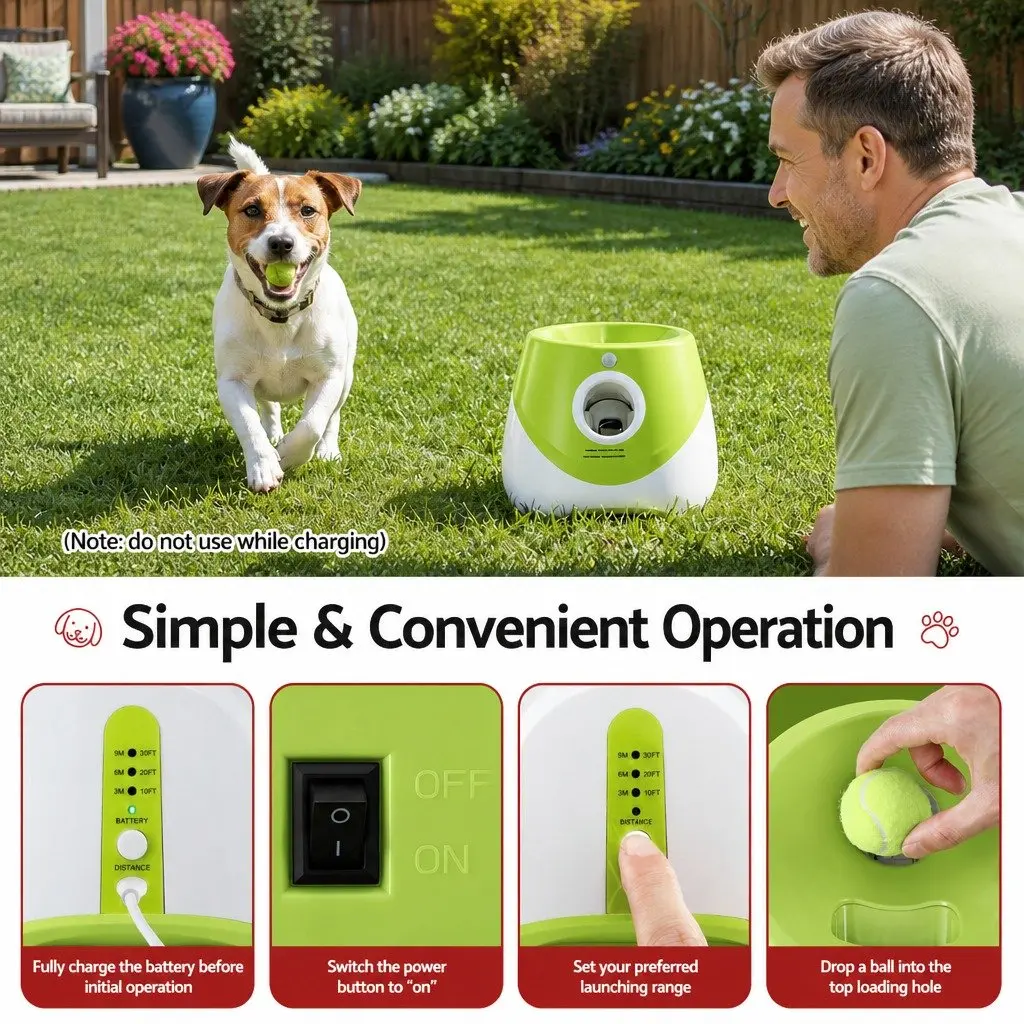 Dog Ball Launcher Automatic Interactive Toy ABS Plastic Foam 26 x 24 x 22 cm White Green
