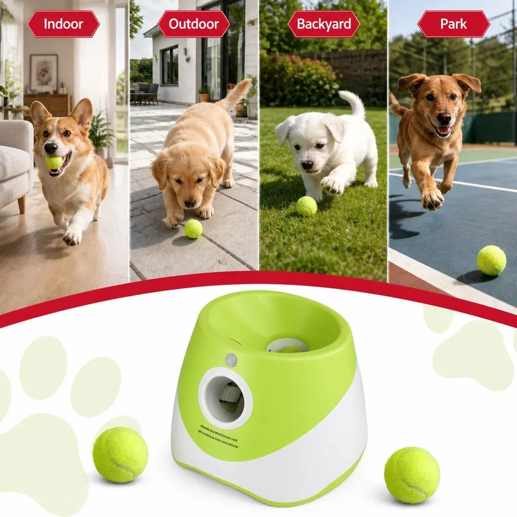 Dog Ball Launcher Automatic Interactive Toy ABS Plastic Foam 26 x 24 x 22 cm White Green
