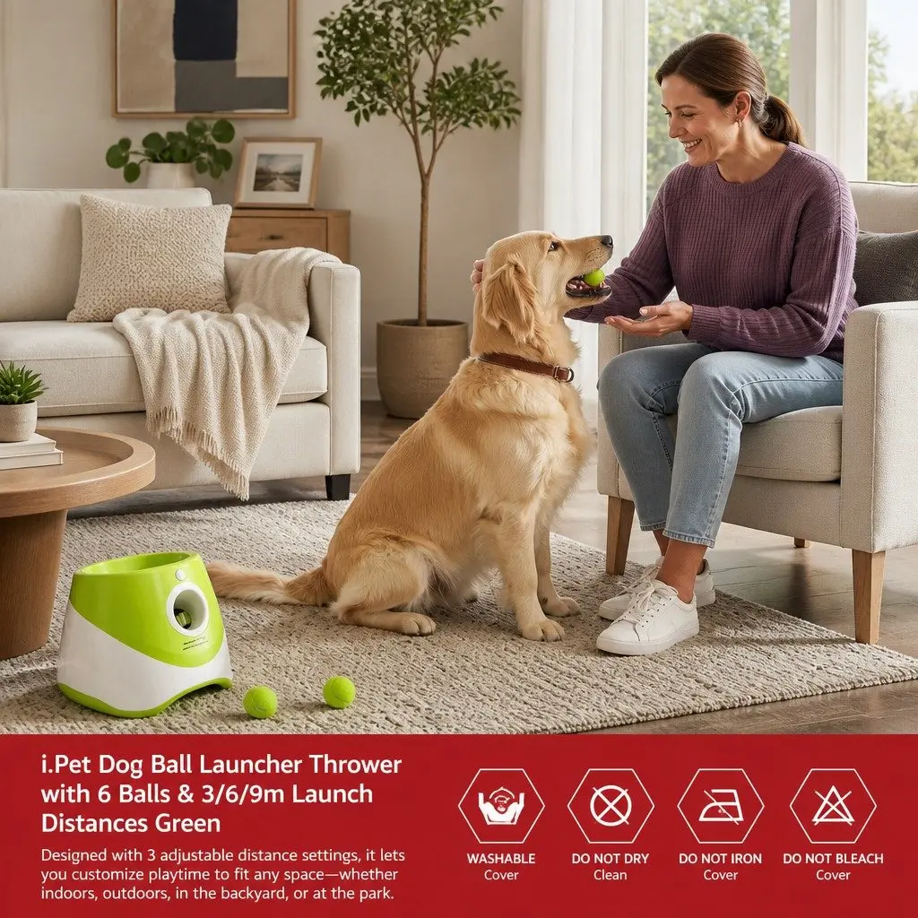 Dog Ball Launcher Automatic Interactive Toy ABS Plastic Foam 26 x 24 x 22 cm White Green
