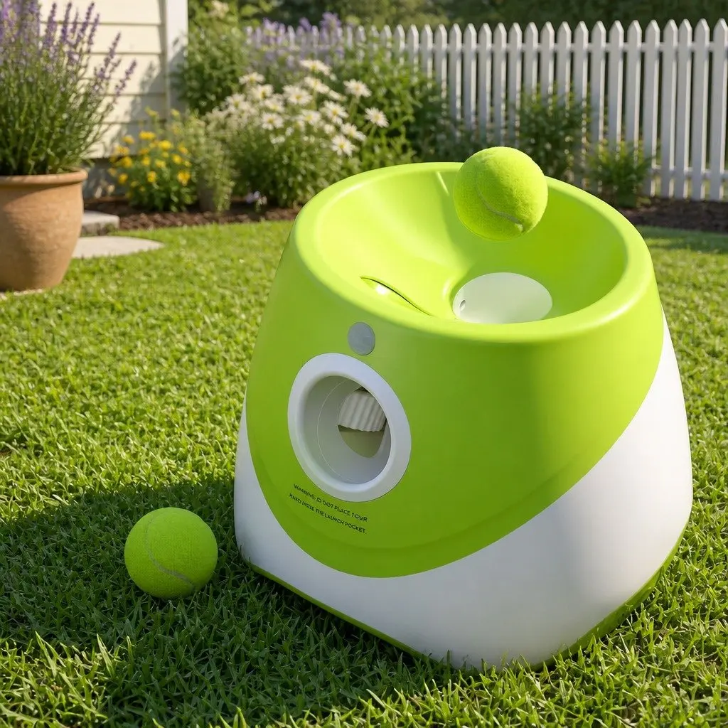 Dog Ball Launcher Automatic Interactive Toy ABS Plastic Foam 26 x 24 x 22 cm White Green