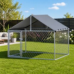 Dog Kennel Large Outdoor House XL Pet Run Cage Enclosure Silver Roof Easy