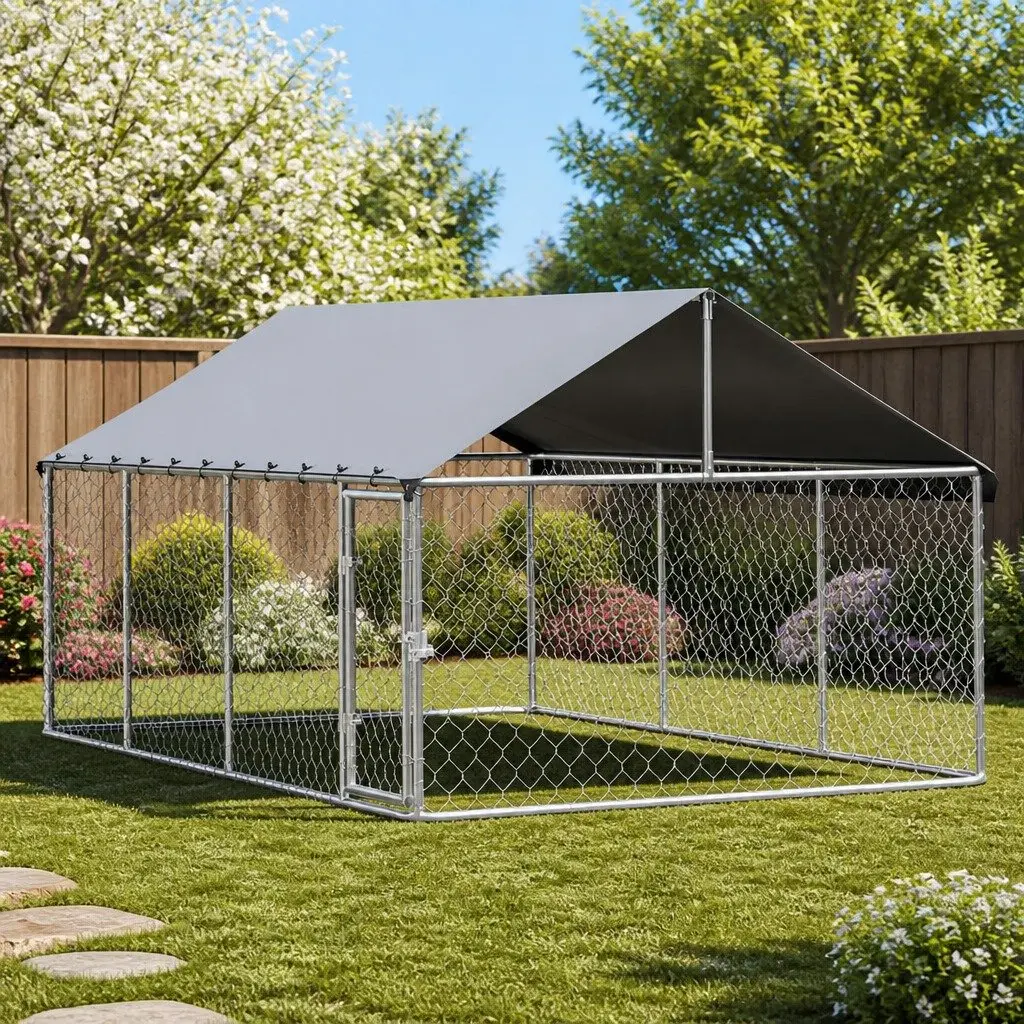 Silver Outdoor Dog Kennel Large Pet Run Cage 2M x 4M