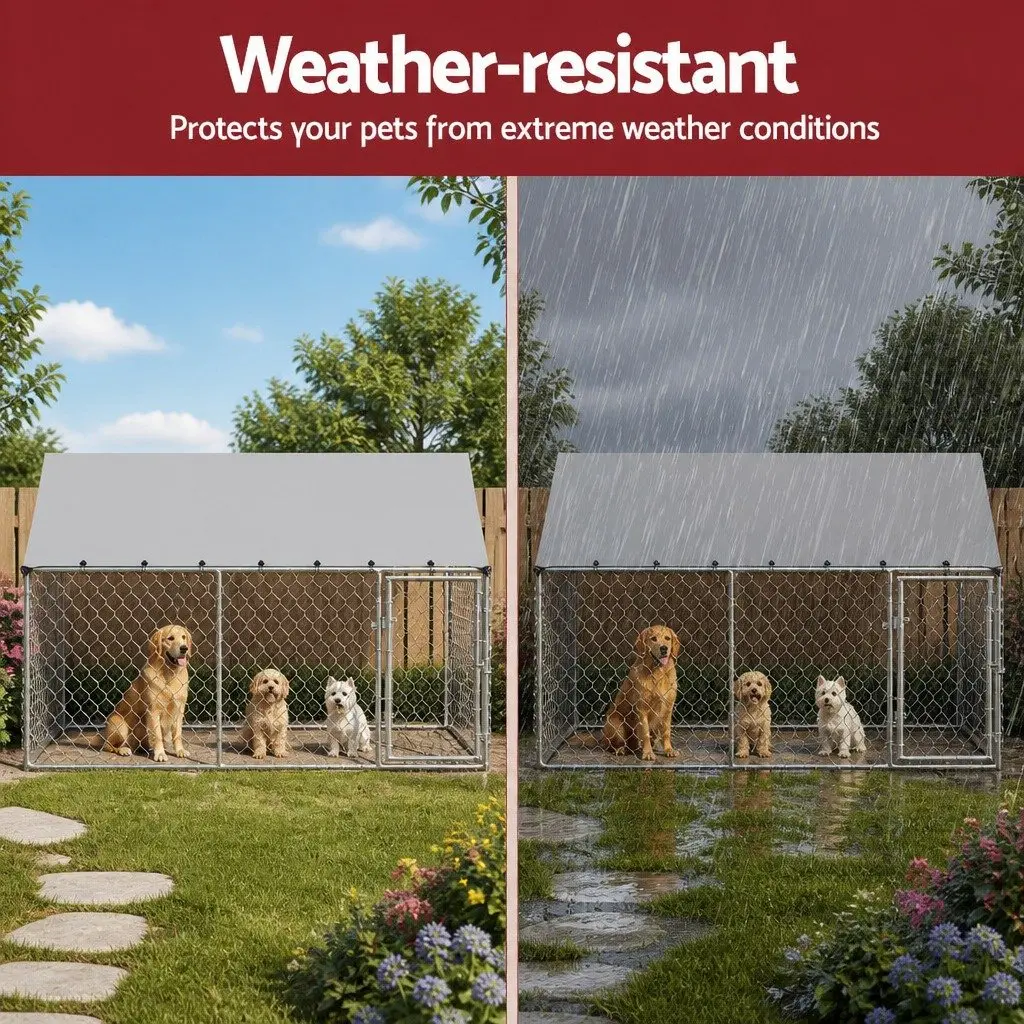 Silver Outdoor Dog Kennel Large Pet Run Cage 2M x 4M