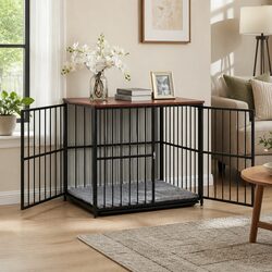 Large Dog Crate Furniture 93cm Wooden Pet Cage Playpen Side Table Black